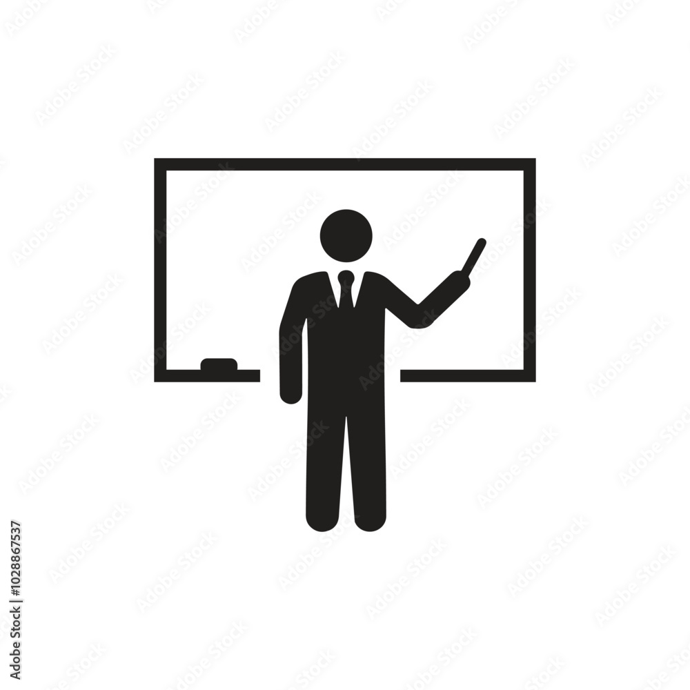 Teacher in classroom, student sitting in banch. black silhouette icon, education vector design. Teacher in classroom, student sitting in banch. black silhouette icon, education vector design.