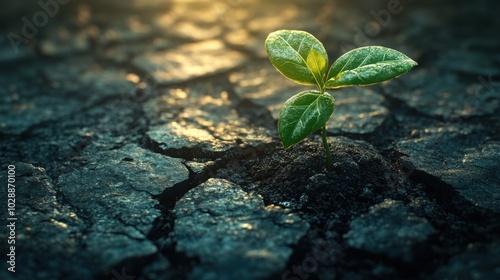 Resilient Plant Growing Through Cracked Pavement - Symbol of Strength and Survival