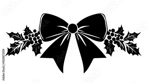 Bow tie made to resemble holly leaves and berries, illustration art