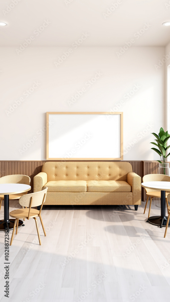 modern living space with beige sofa two round tables modern living space with beige sofa two round tables