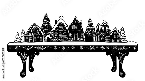 Gingerbread village covering the entire dining room table, illustration art