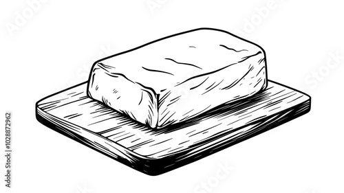 Glazed tofu roast on a wooden board, illustration art
