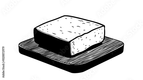 Glazed tofu roast on a wooden board, illustration art