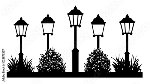 Light-sensing outdoor net lights covering bushes and shrubs in soft, glowing colors, illustration art