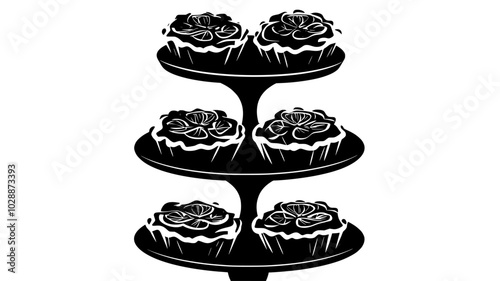 Mince pies neatly arranged on a tiered serving stand, illustration art