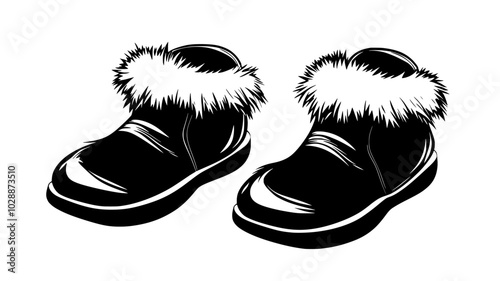 Moccasin-style slippers with fur trim resembling Santa's boots, illustration art