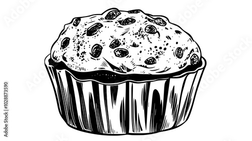 Panettone rising in a paper mold before baking, illustration art