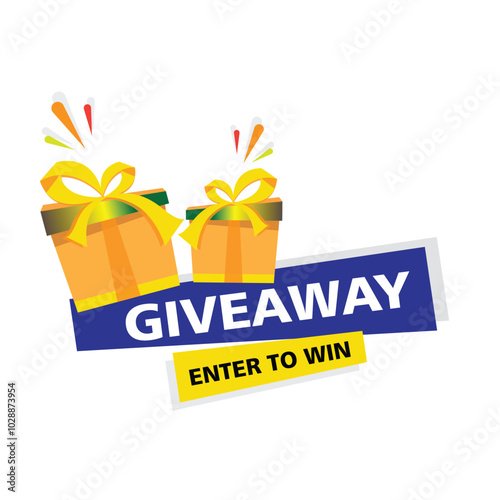 Giveaway enter to win poster template design for social media post or website banner. Gift box vector illustration with modern typography text style.
