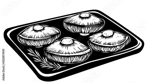 Stuffed portobello mushrooms on a baking sheet, vector illustration art