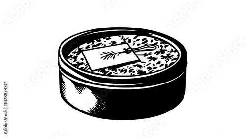 Tin of homemade fudge with a gift tag, vector illustration art