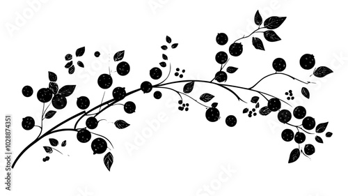 Twigs and berries arranged on a willow branch circle, vector illustration art