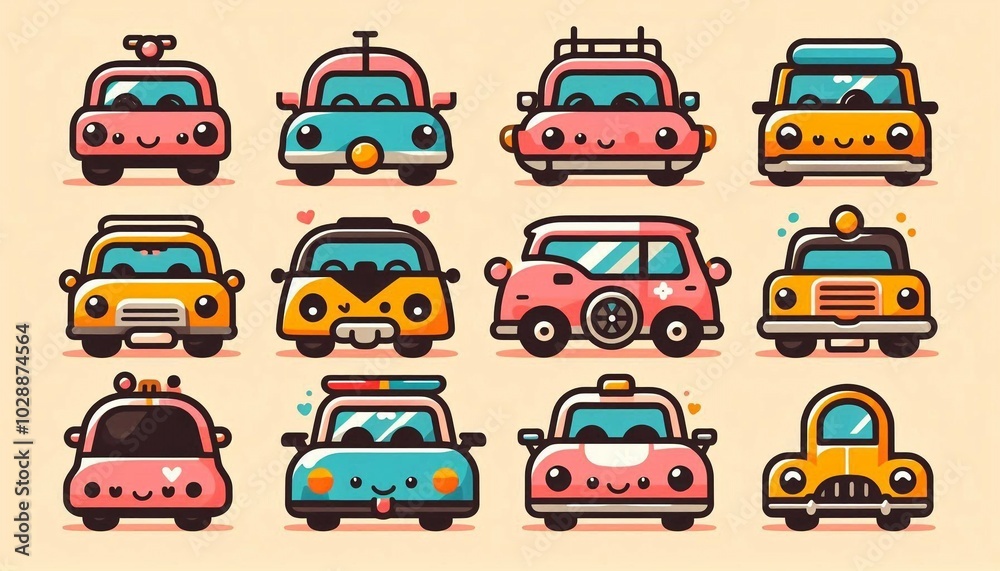 Flat style collection of cute cars Flat style collection of cute cars