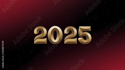 Gold 2025 on Black and Red Gradient Background: New Year Celebration Design. 