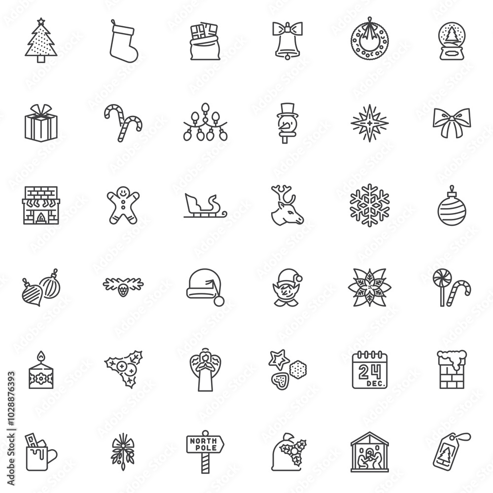 Fototapeta premium Christmas and New Year items line icons set