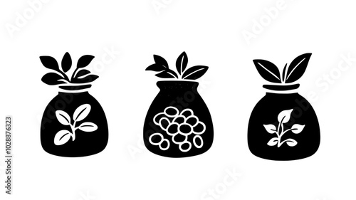 Bags of specialty coffee beans in burlap sacks, vector illustration art