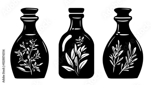 Bottle of infused olive oil with herbs, vector illustration art