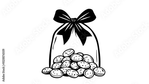 Cellophane bag of spiced nuts tied with a ribbon, vector illustration art
