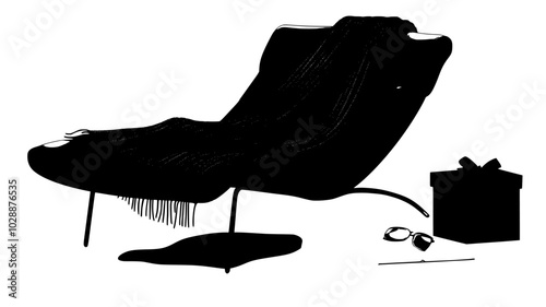Cashmere throw folded on chaise lounge with gift box nearby, vector illustration art