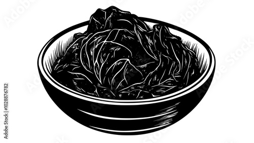 Dish of braised red cabbage with apples, vector illustration art