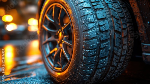 Tires on a Car with Clean Background for Promotional Use in Automotive Industry photo