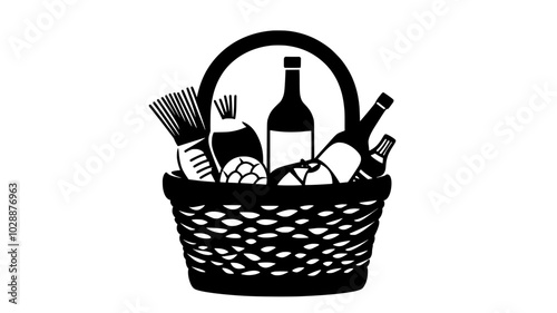 Gift basket filled with gourmet food items, vector illustration art