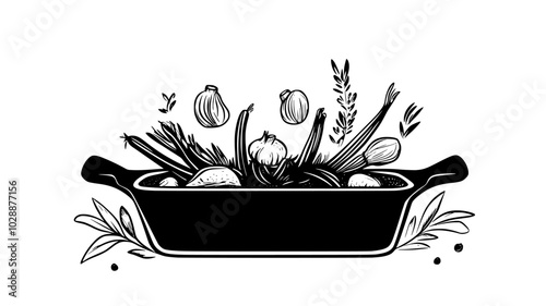 Green bean casserole in a baking dish, vector illustration art