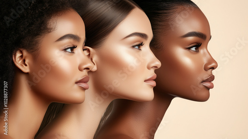 Flawless skin tones showcased in beautiful profile view, highlighting diversity