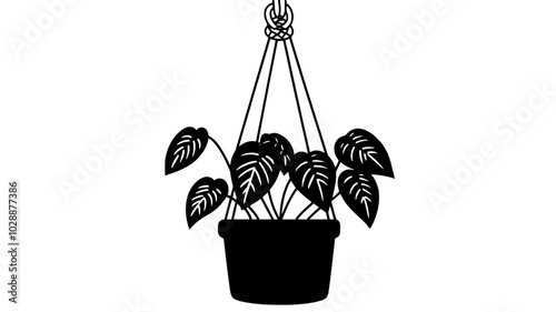 Macrame plant hanger holding a terra cotta pot, vector illustration art