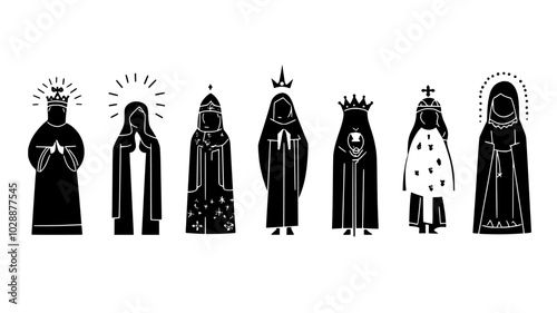 Nativity scene character costumes including robes and headpieces, vector illustration art