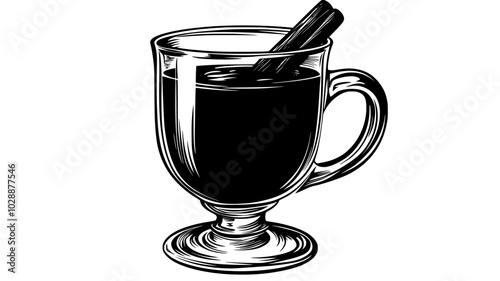 Mulled wine in a glass mug with a cinnamon stick, vector illustration art