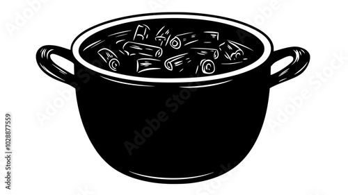 Mulled wine simmering in a pot with cinnamon sticks, vector illustration art