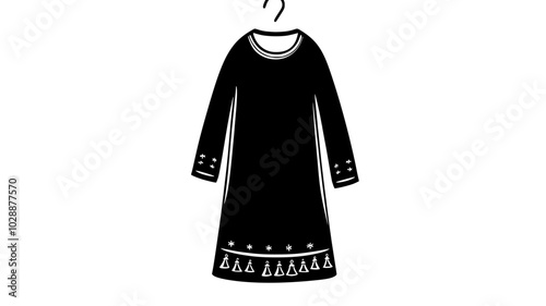 Nightgown with a hem trimmed in faux fur and bells, vector illustration art