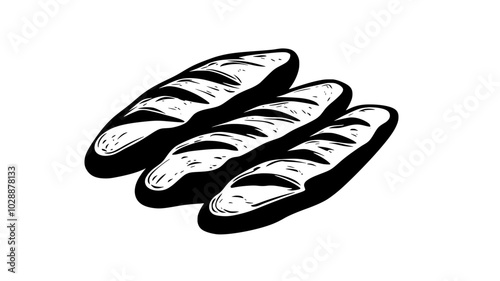 Slices of baguette fanned out on the corner of a board, vector illustration art