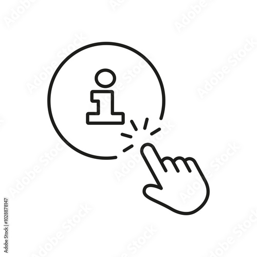 Information Button with Hand Pointer Clicks Line Icon, Online Support and Help. Clickable Info Sign for Assistance and Web Service Outline Symbol. Editable Stroke. Isolated Vector Illustration