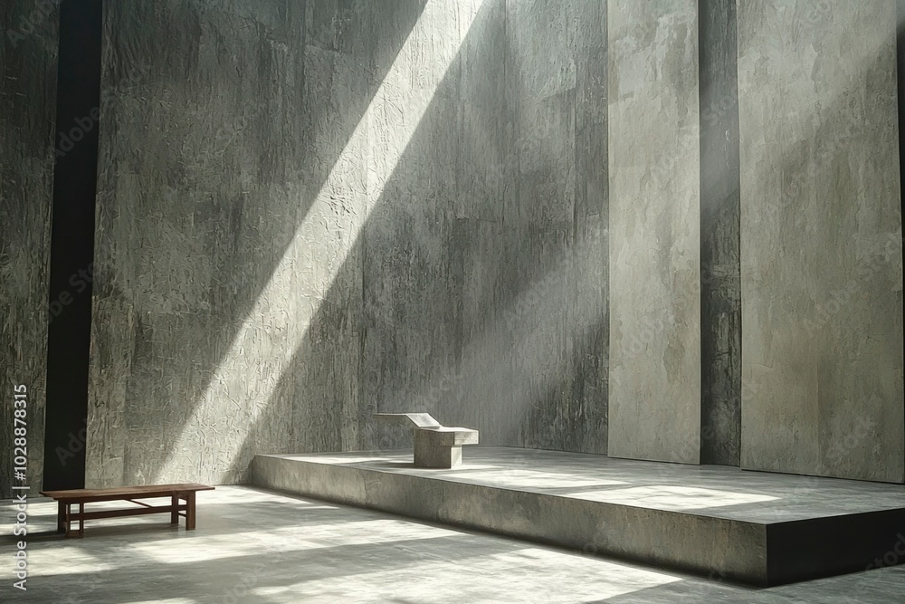 Minimalist Concrete Room with Bench and Platform Minimalist Concrete Room with Bench and Platform