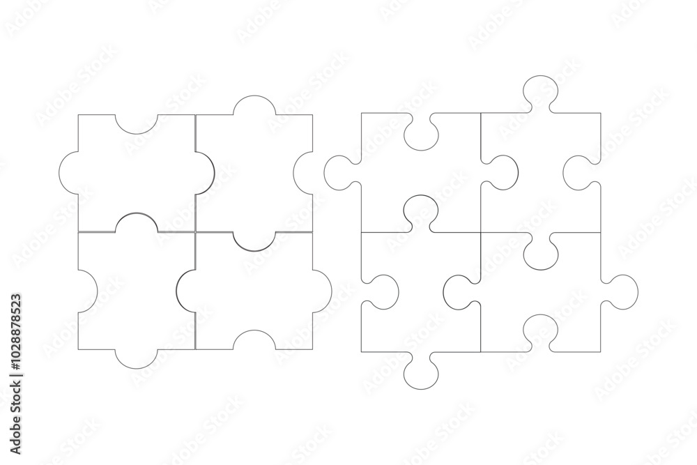 Puzzle pieces vector set. Puzzle jigsaw on white background. Set of puzzle pieces. Vector illustration Puzzle pieces vector set. Puzzle jigsaw on white background. Set of puzzle pieces. Vector illustration