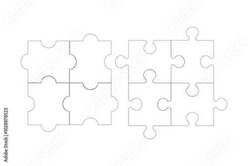 Puzzle pieces vector set. Puzzle jigsaw on white background. Set of puzzle pieces. Vector illustration
