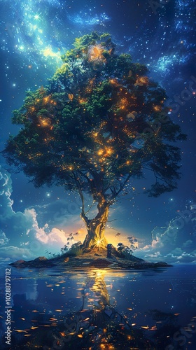 Enchanted Tree: A Mystical Night Landscape