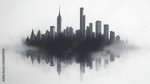 Minimalist Black and White City Skyline Silhouette for Urban Design Projects