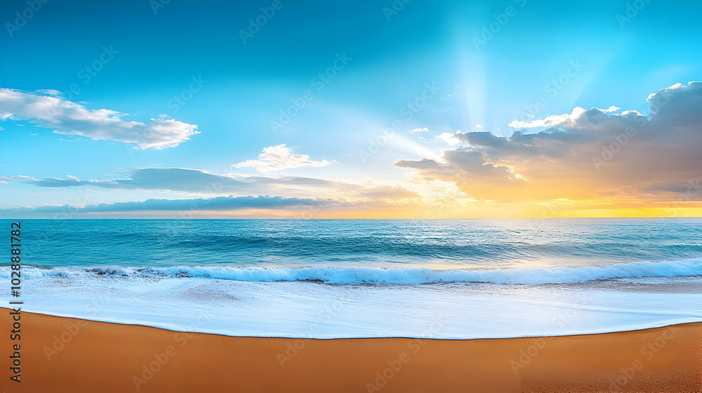 Serene beach at sunset with gentle waves and vibrant sky. Serene beach at sunset with gentle waves and vibrant sky.