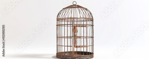 Birdcage on white background, 4K hyperrealistic photo