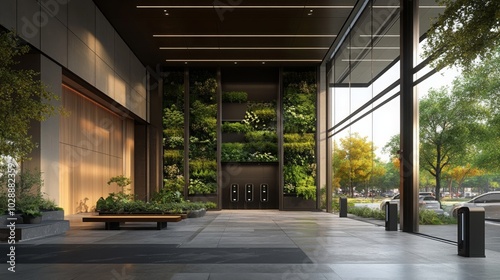 Wallpaper Mural Modern Building Lobby with Green Wall and Glass Doors Torontodigital.ca