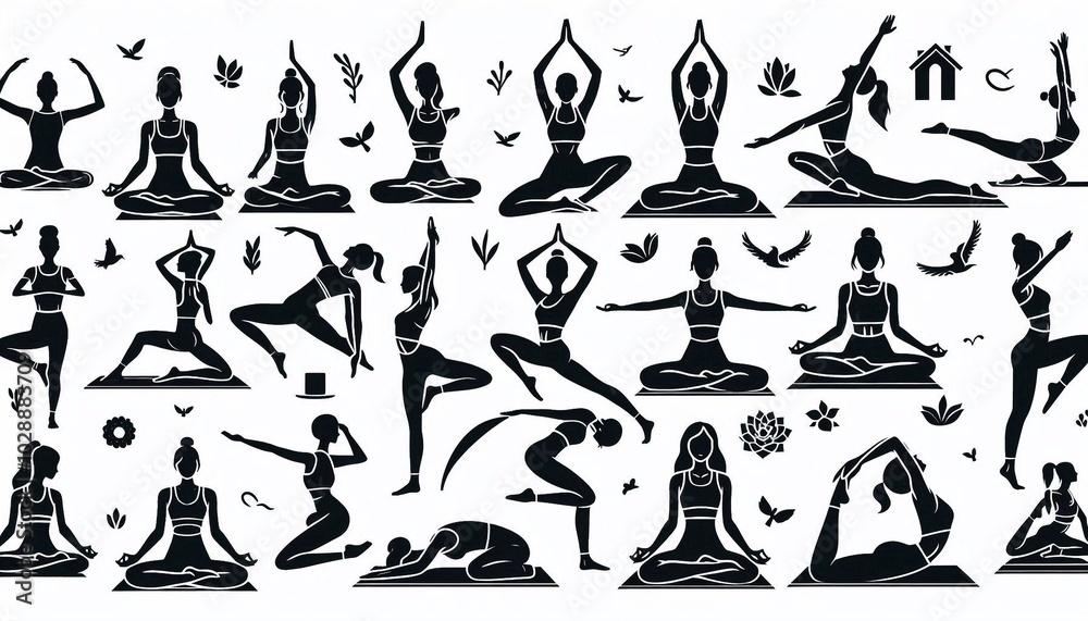 Yoga vector silhouettes and clipart set Yoga vector silhouettes and clipart set