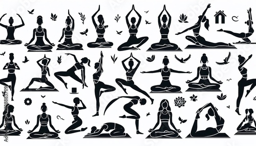 Yoga vector silhouettes and clipart set