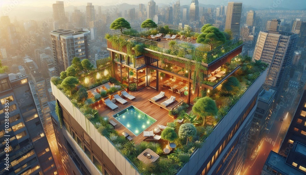 Fototapeta premium Rooftop garden in two-floor style