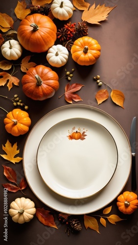 Fall border with pumpkins, pinecones, and colorful leaves on a blank background, ideal for autumn-themed invitations