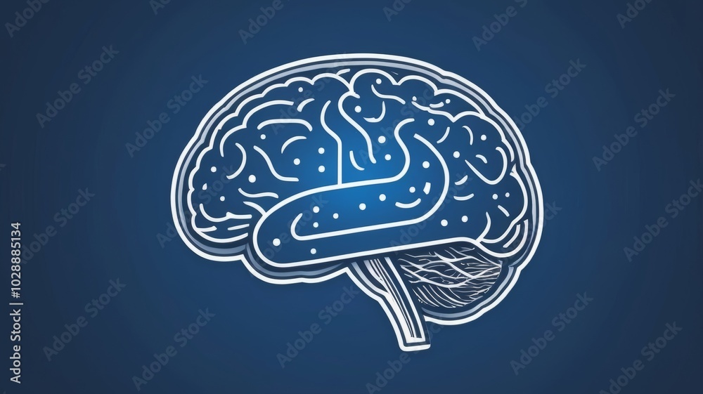 Brain illustration on a blue background, highlighting its structure and complexity in a visually engaging manner. Brain illustration on a blue background, highlighting its structure and complexity in a visually engaging manner.