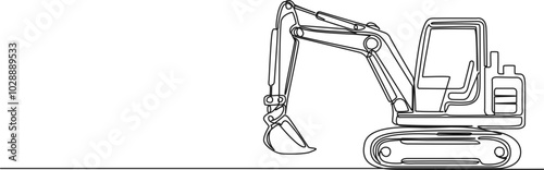 continuous single line drawing of an excavator, line art vector illustration