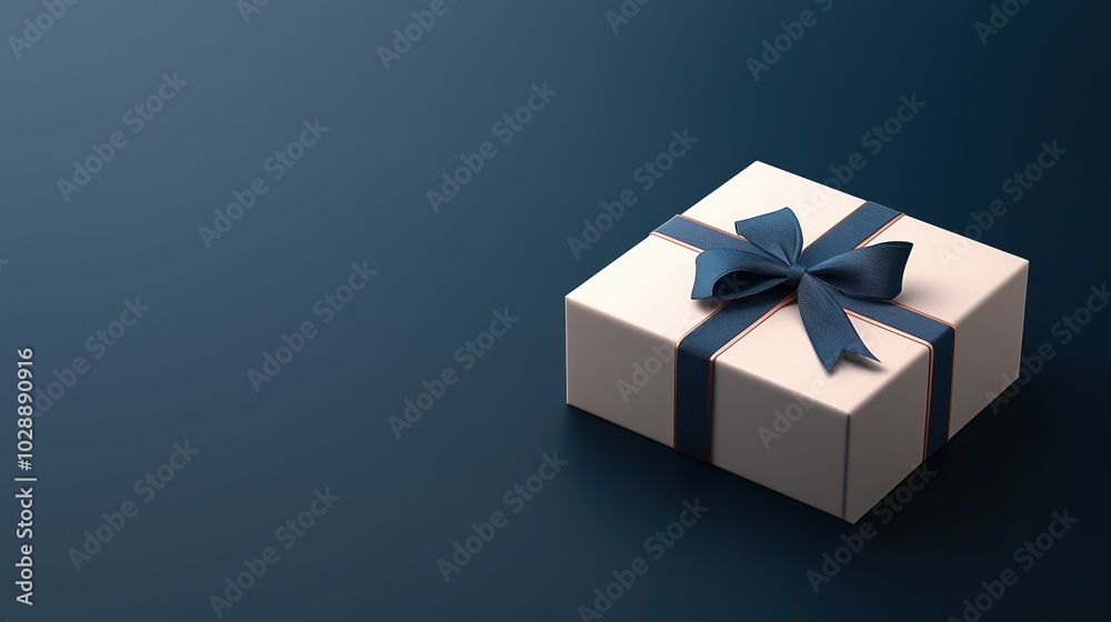 Gift box with a dark blue ribbon on a dark background. Gift box with a dark blue ribbon on a dark background.