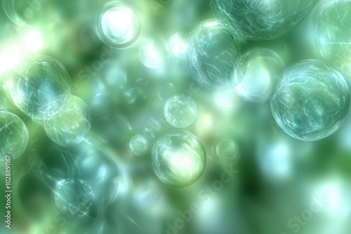 Abstract Green Background with Glowing Spheres